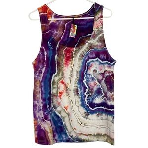 Handmade Geode Tie Dye Tank Top Mens Size Medium Upcycled Cotton Scoop Neck